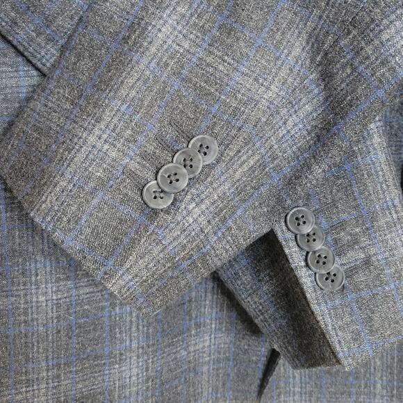 Joseph Abboud Heritage Marzotto Super 110s 100% Wool Gray Blue Plaid Blazer✨️44R - Picture 7 of 15